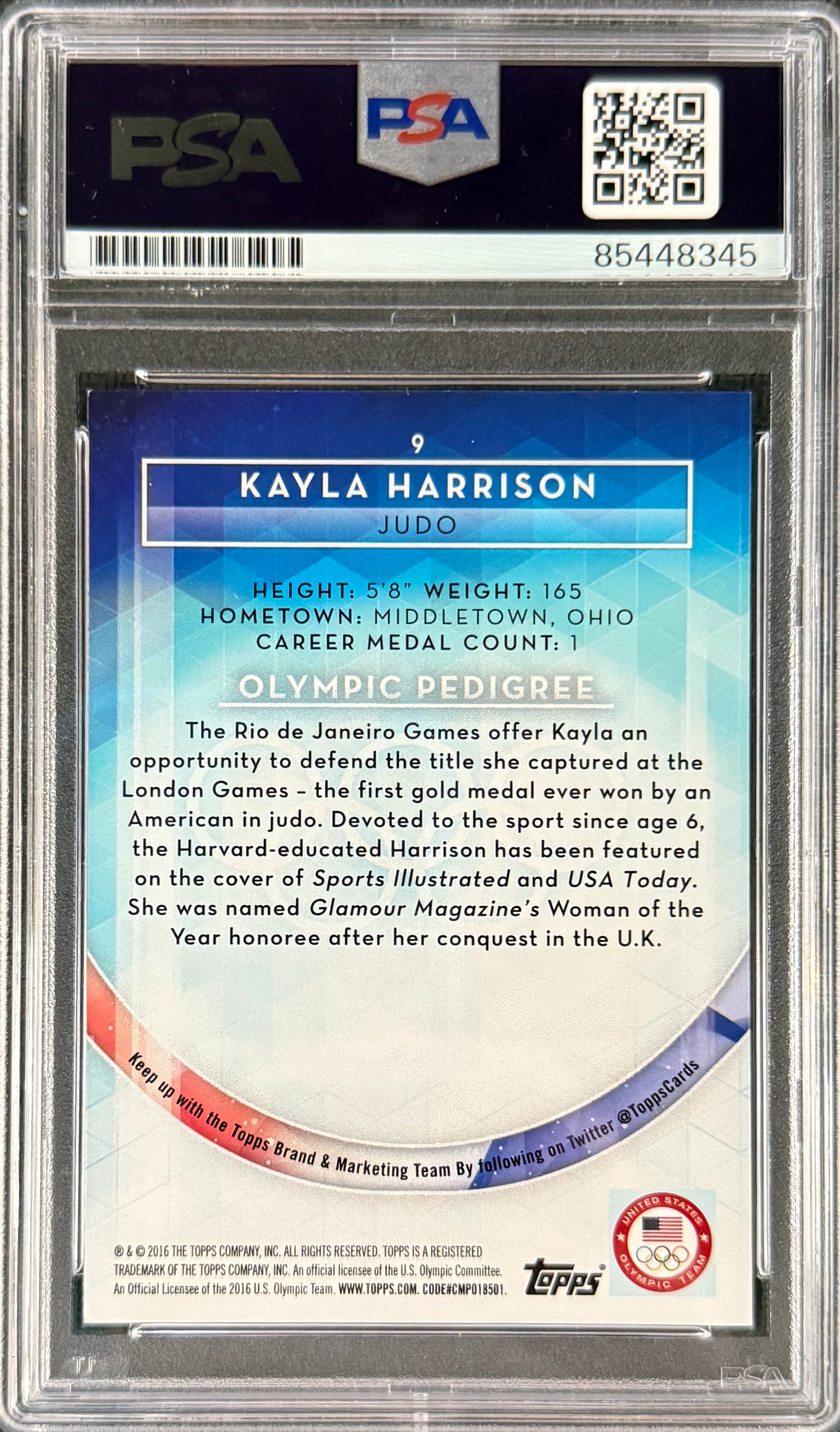 2016 Kayla Harrison Signed Limited Edition /99 Topps Blue Ink Rookie Card