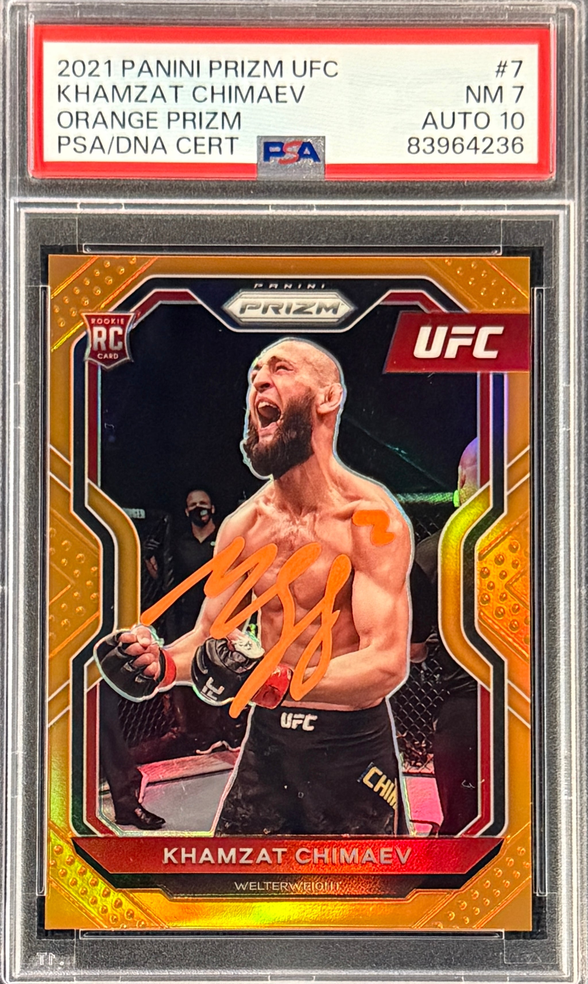 Khamzat Chimaev Signed 2021 Panini Prizm Rookie Card Orange 17/99