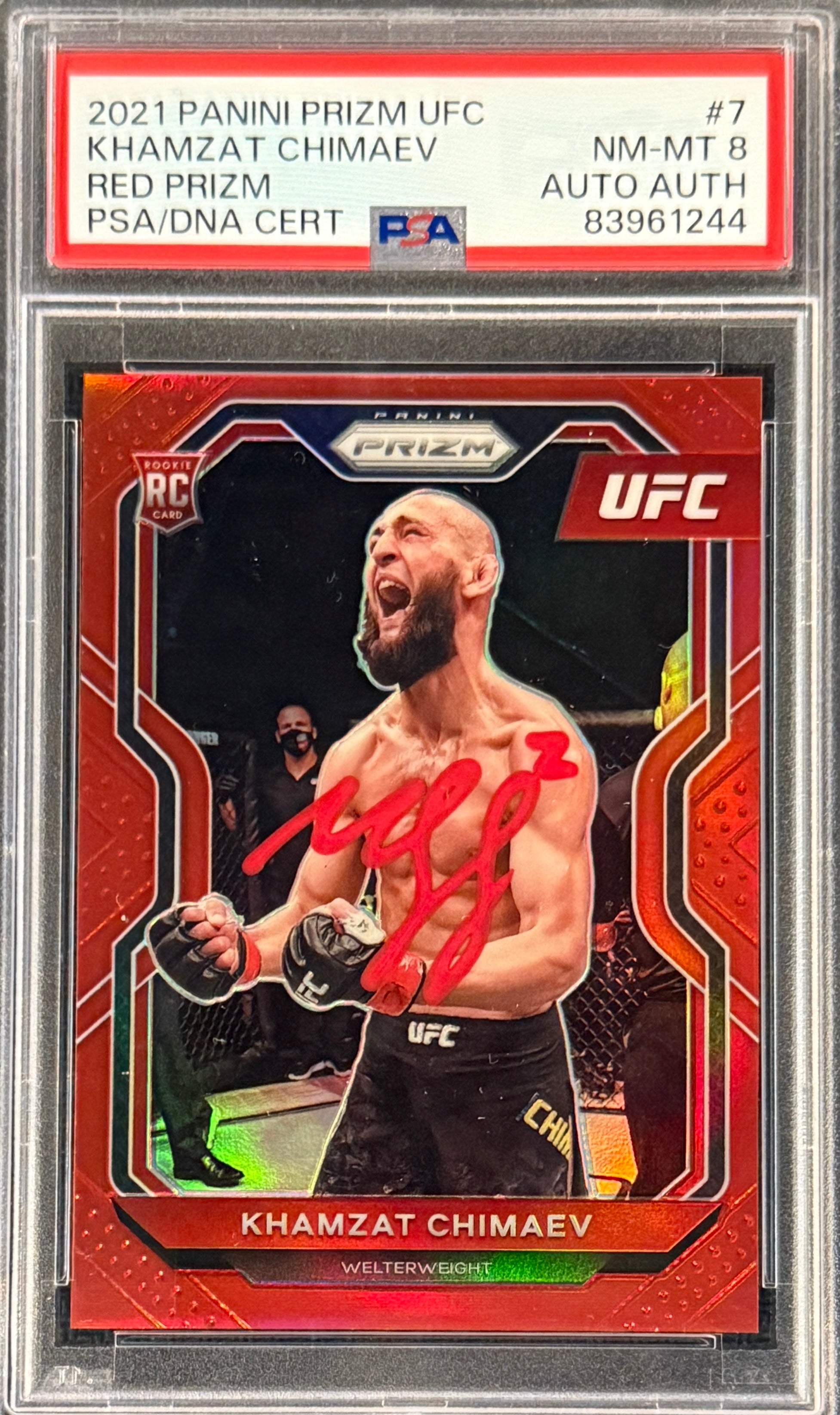 Khamzat Chimaev Signed 2021 Panini Prizm Rookie Card Red 238/275