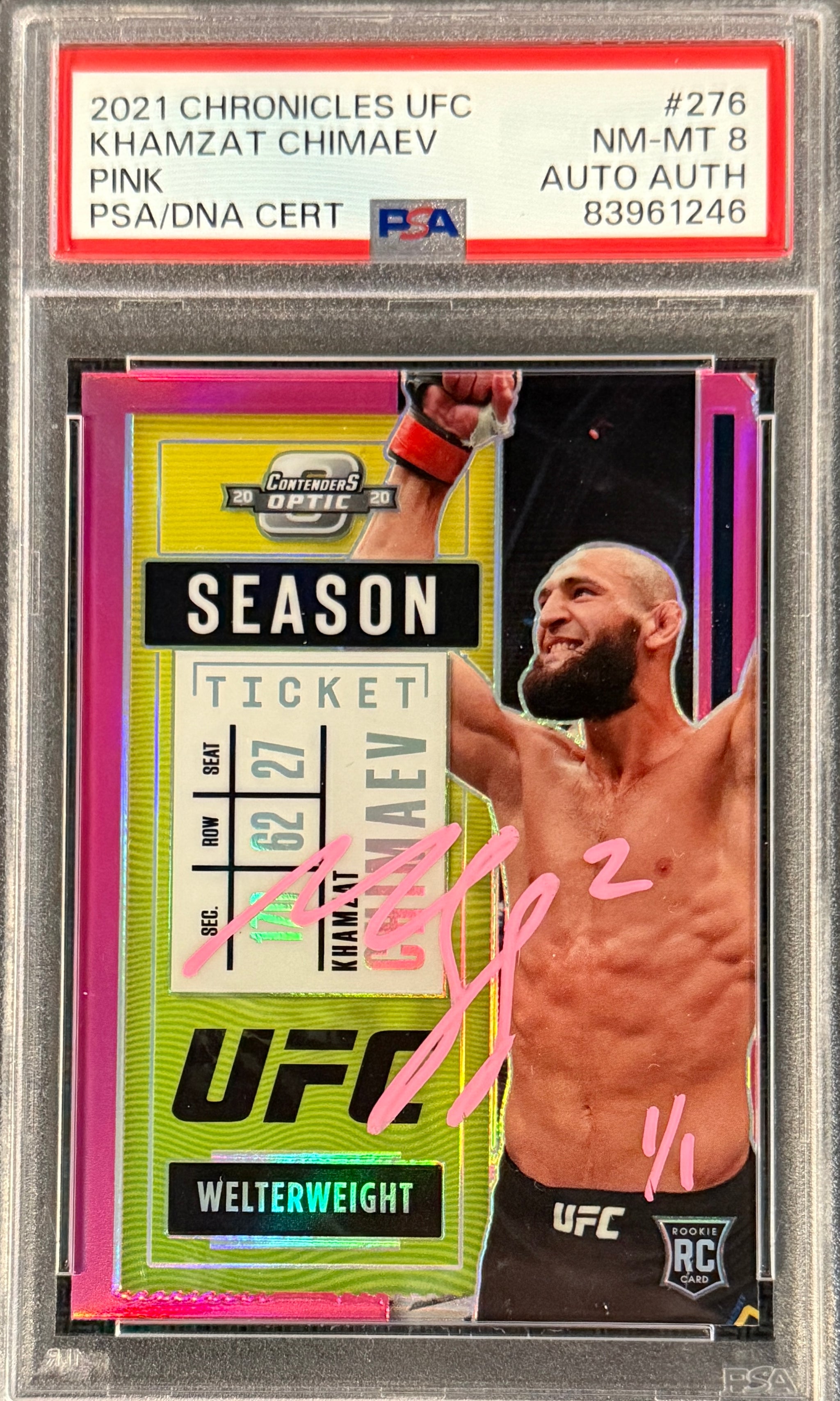Khamzat Chimaev 1/1 Pink Signed 2021 Panini Chronicles Rookie Card