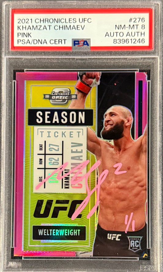 Khamzat Chimaev 1/1 Pink Signed 2021 Panini Chronicles Rookie Card