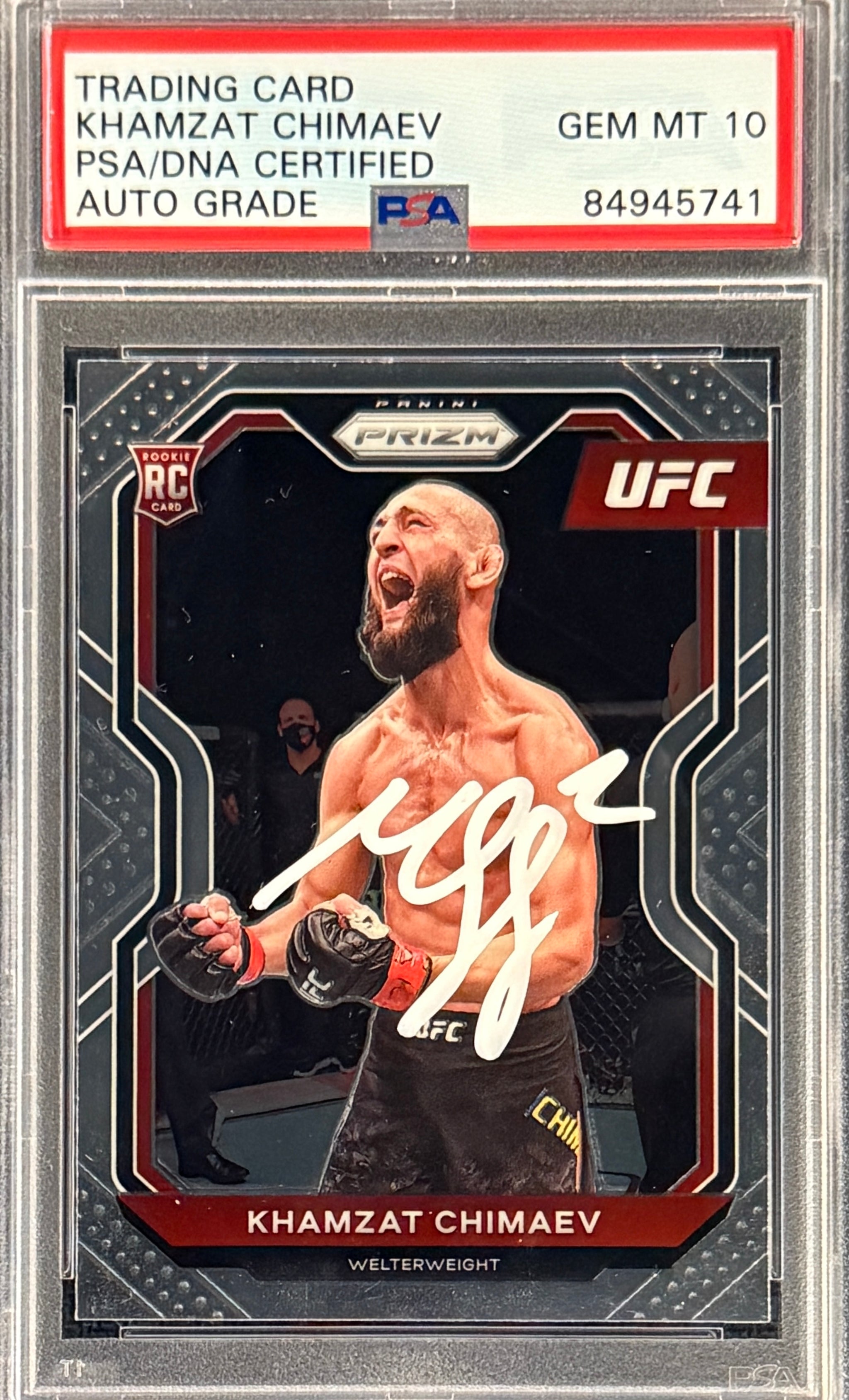 Khamzat Chimaev Signed 2021 Panini Prizm Rookie Card White Ink