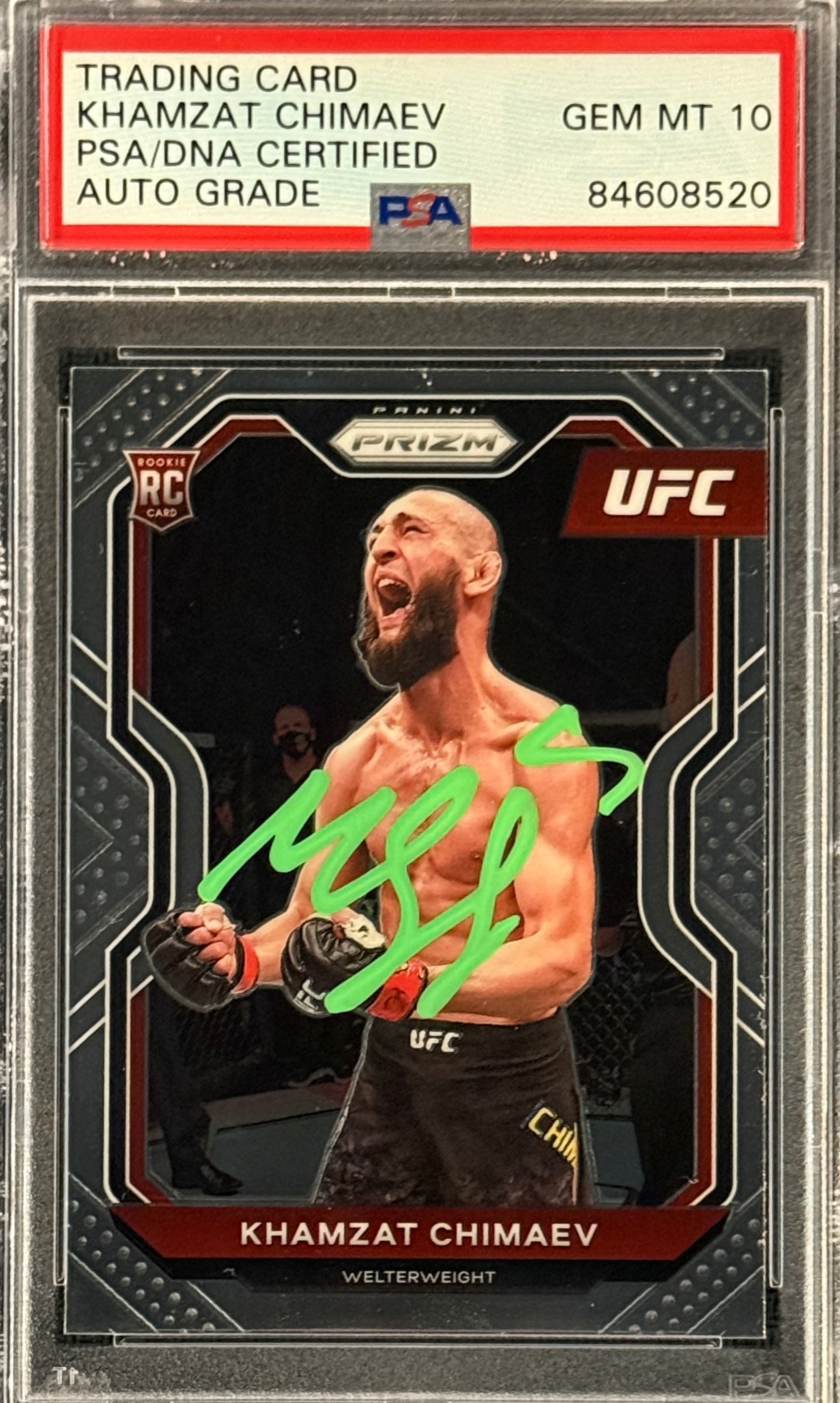 Khamzat Chimaev Signed 2021 Panini Prizm Rookie Card Green Ink