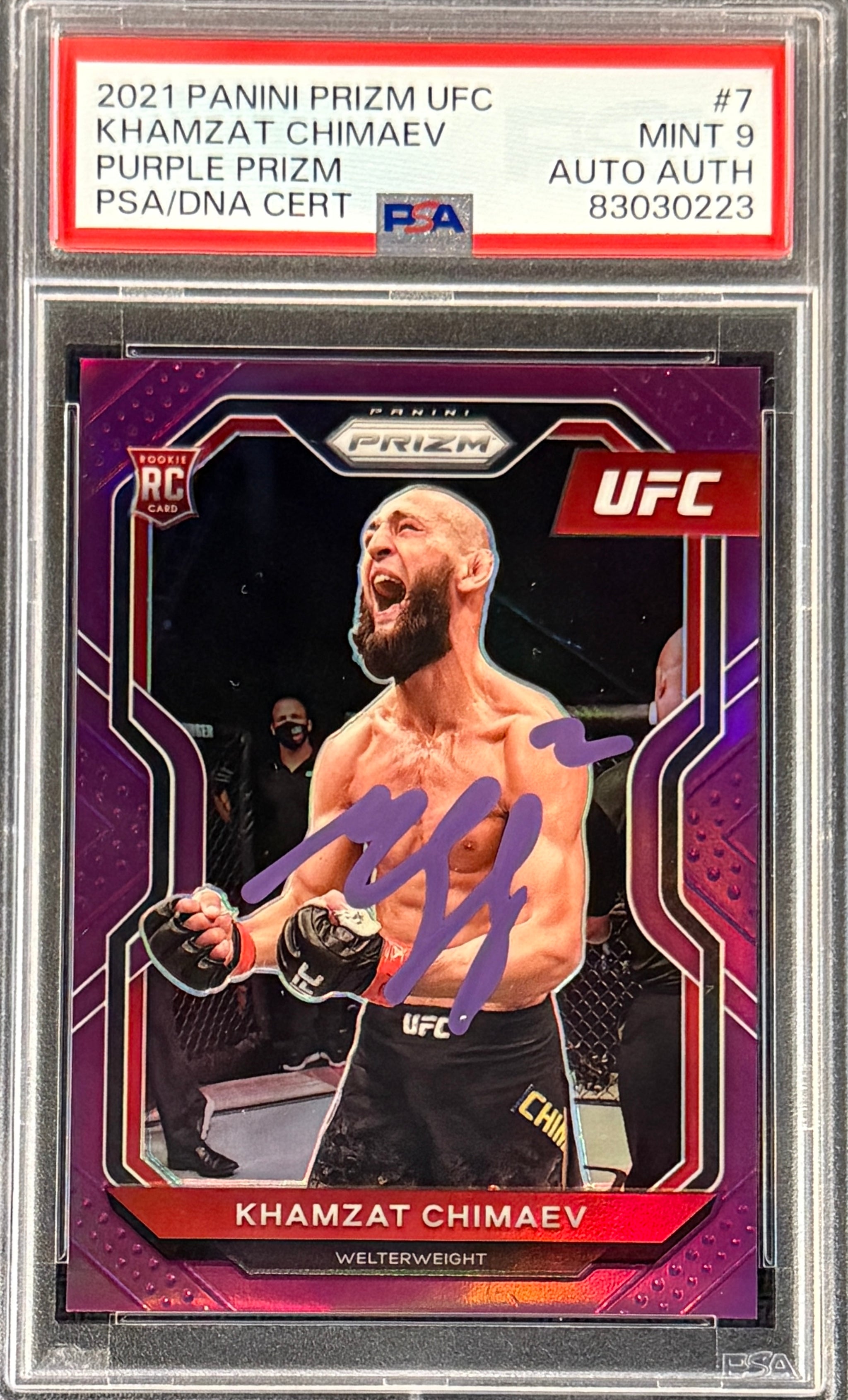 Khamzat Chimaev Signed 2021 Panini Prizm Rookie Card Purple 88/149