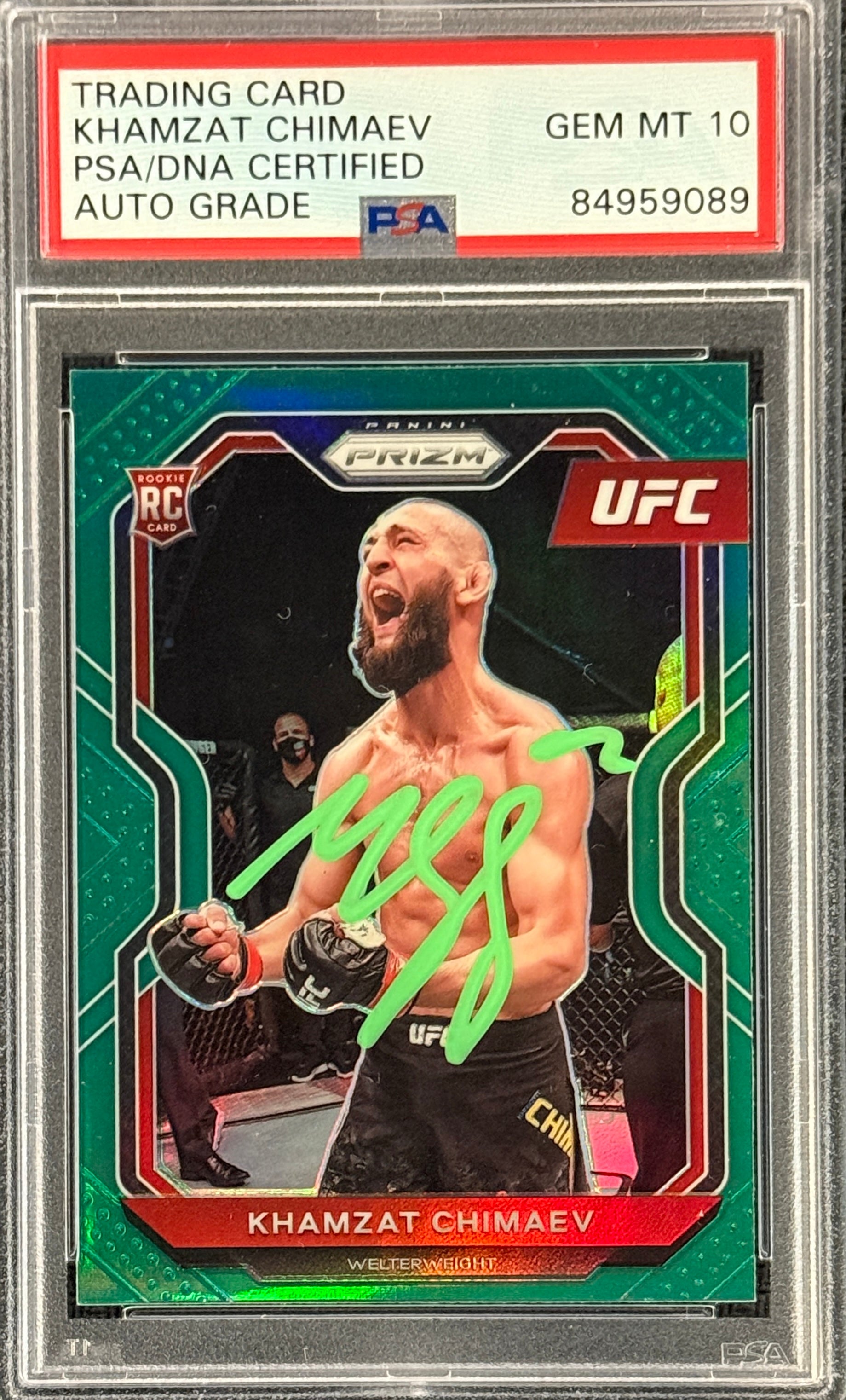 Khamzat Chimaev Signed 2021 Panini Prizm Rookie Card Green