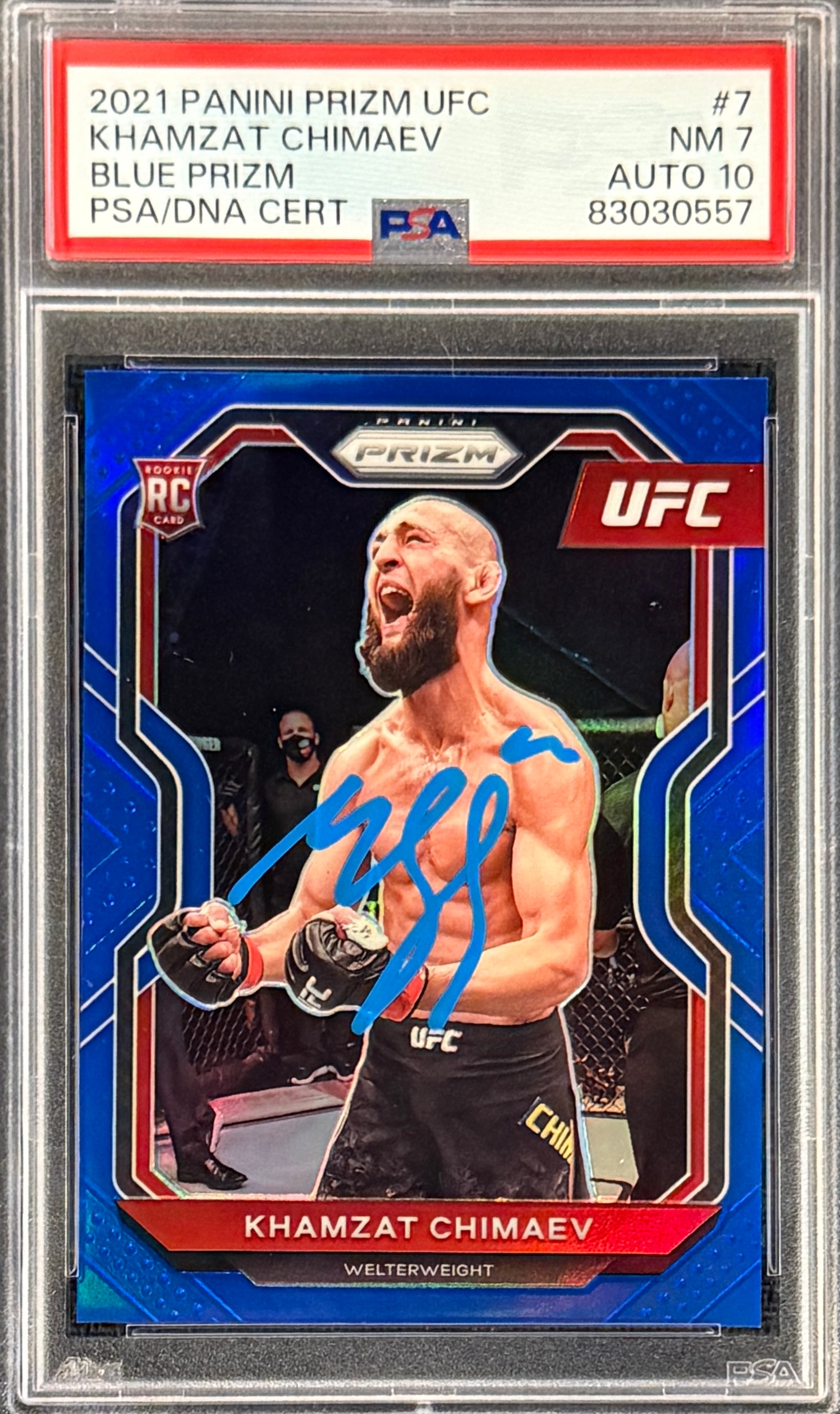 Khamzat Chimaev Signed 2021 Panini Prizm Rookie Card Blue 124/199