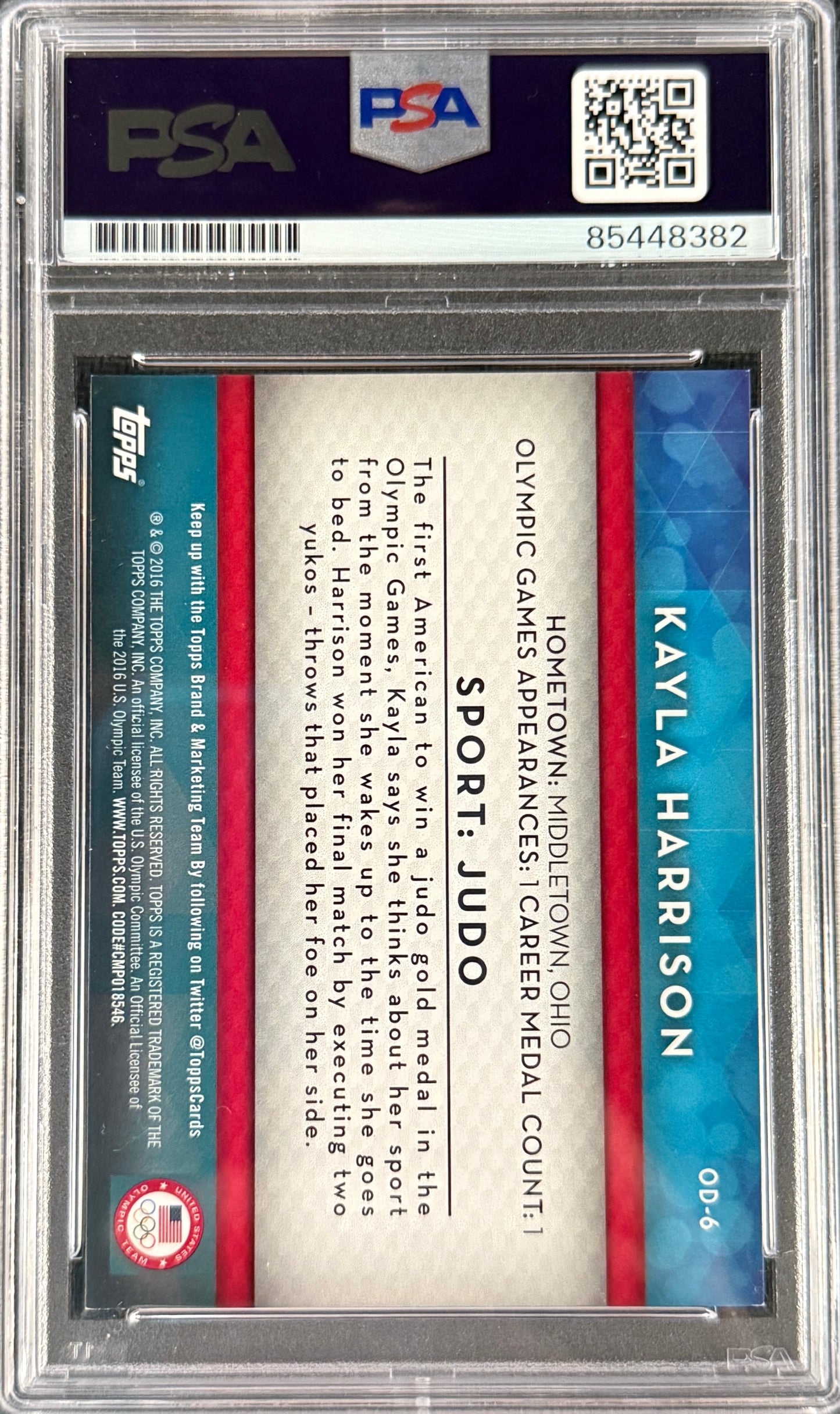 2016 Kayla Harrison Signed Topps Rookie Card Inscribed "2X Olympic Champ"