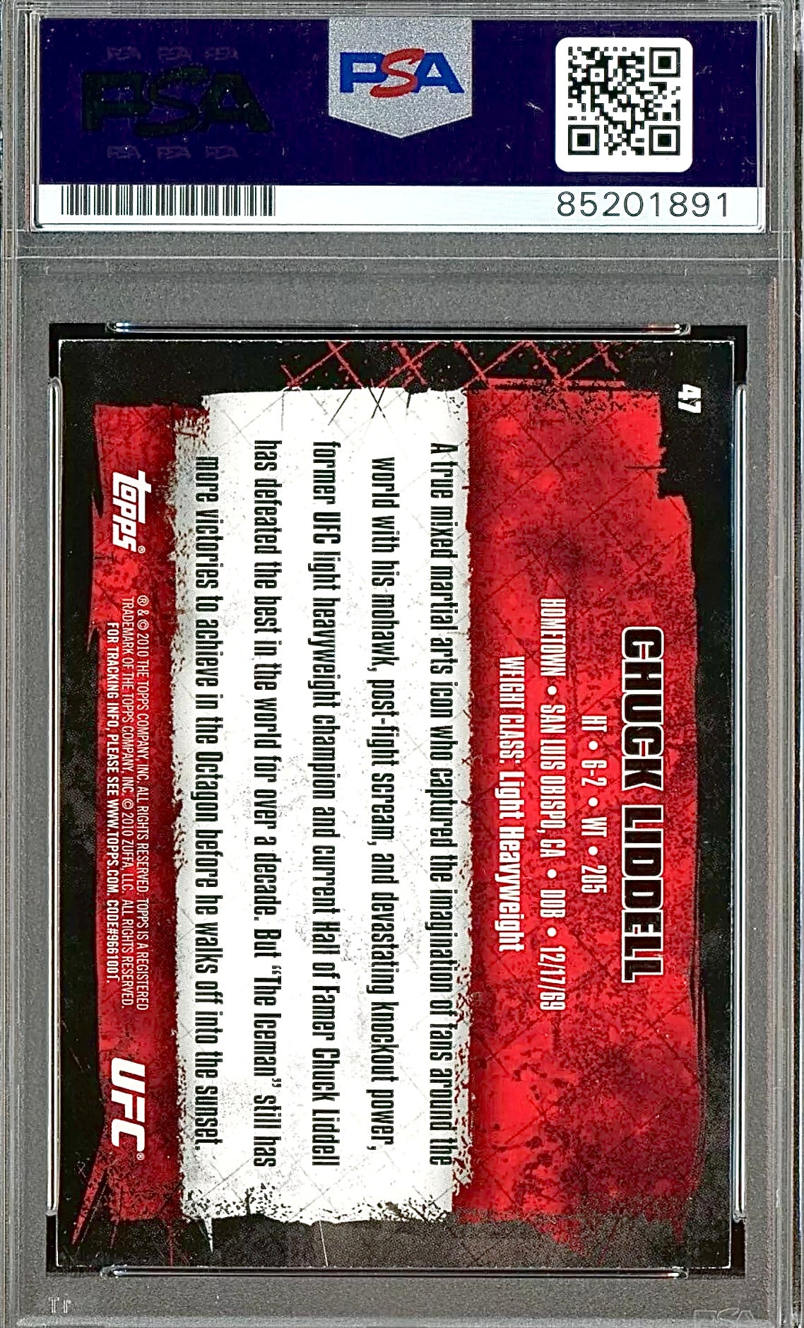 2010 Chuck Liddell Signed Limited Edition /99 Topps Rookie Card Inscribed 