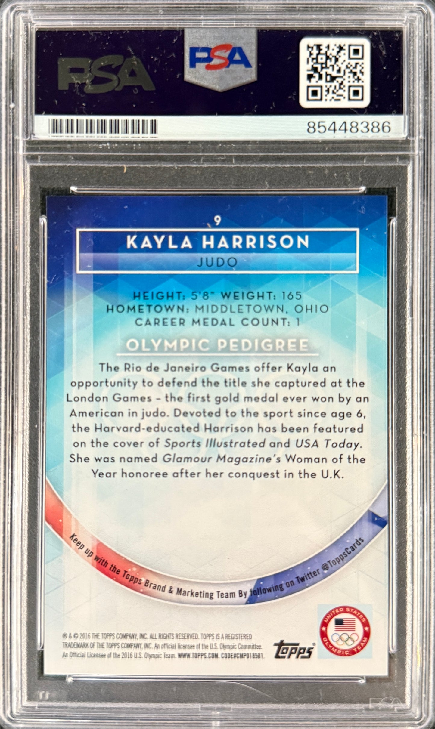 2016 Kayla Harrison Signed Topps Rookie Card Inscribed "2X Olympic Champ"
