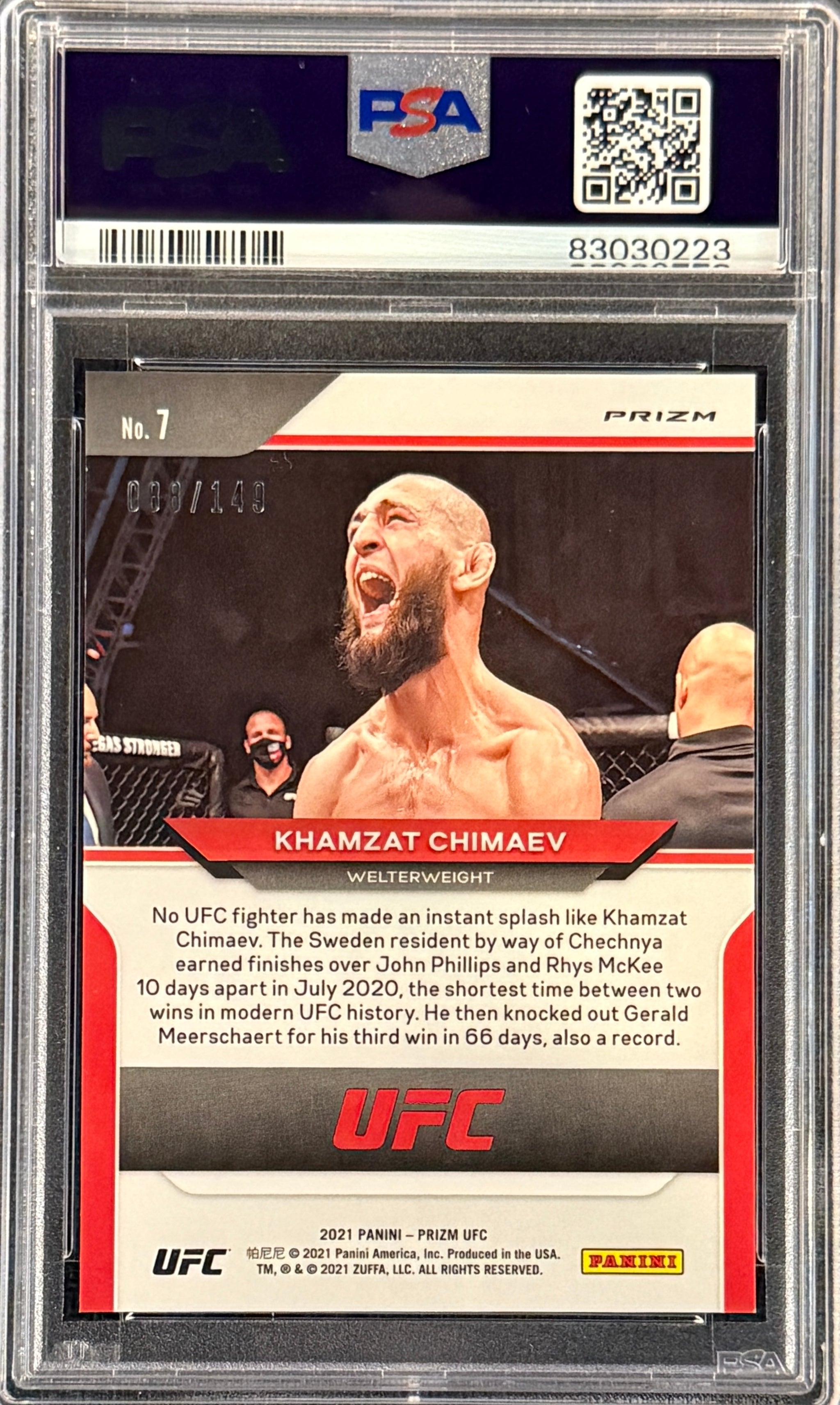 Khamzat Chimaev Signed 2021 Panini Prizm Rookie Card Purple 88/149