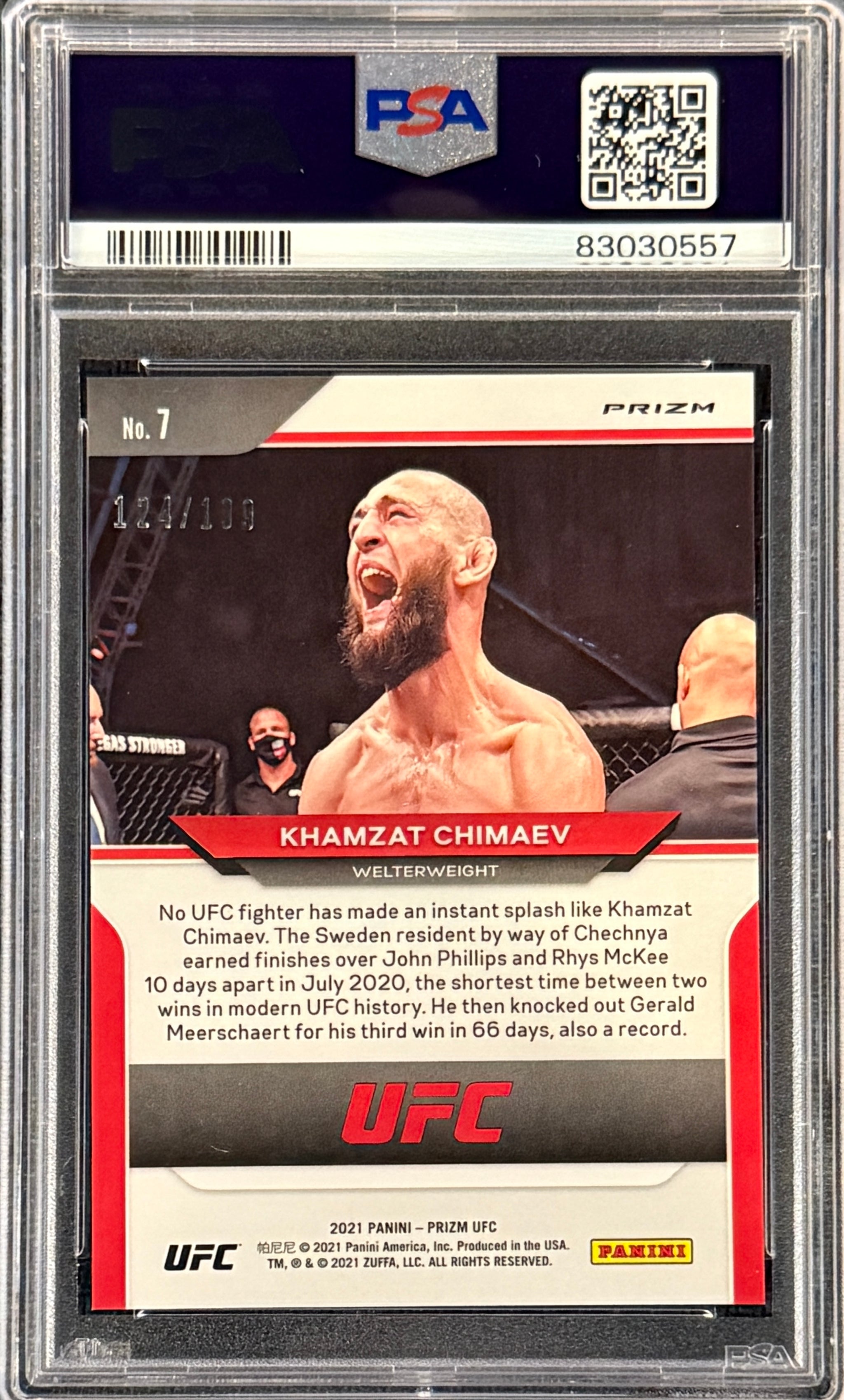Khamzat Chimaev Signed 2021 Panini Prizm Rookie Card Blue 124/199