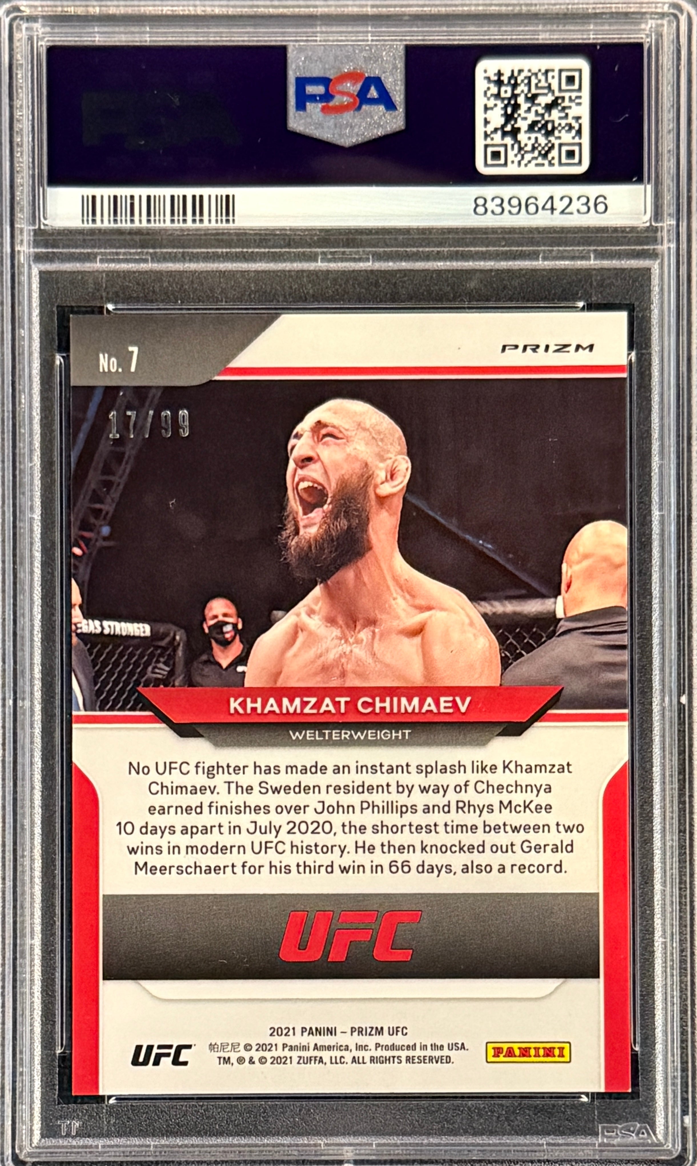 Khamzat Chimaev Signed 2021 Panini Prizm Rookie Card Orange 17/99