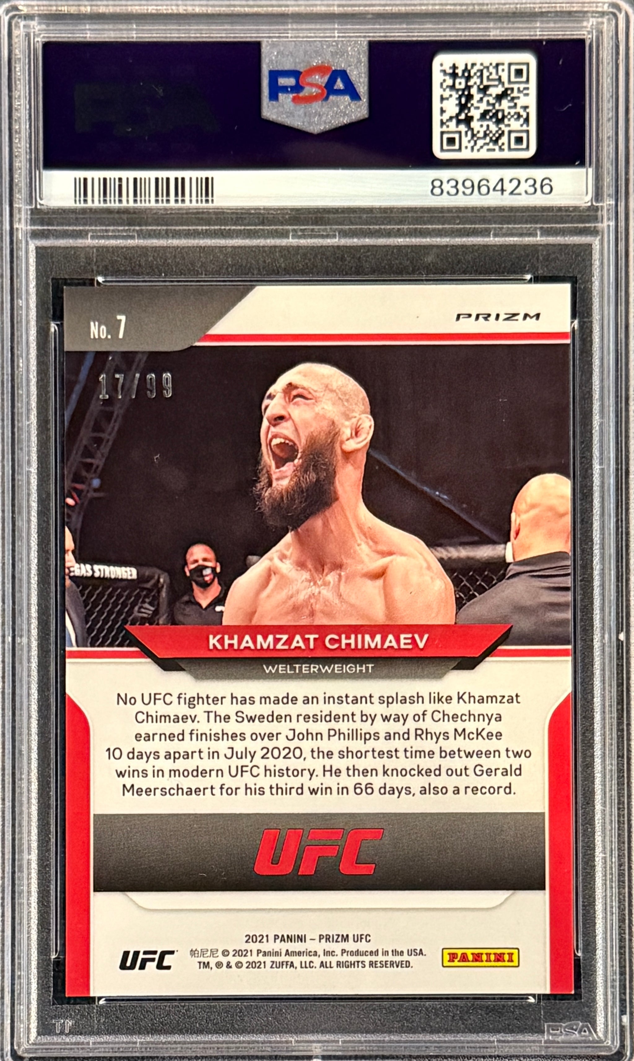 Khamzat Chimaev Signed 2021 Panini Prizm Rookie Card Orange 17/99