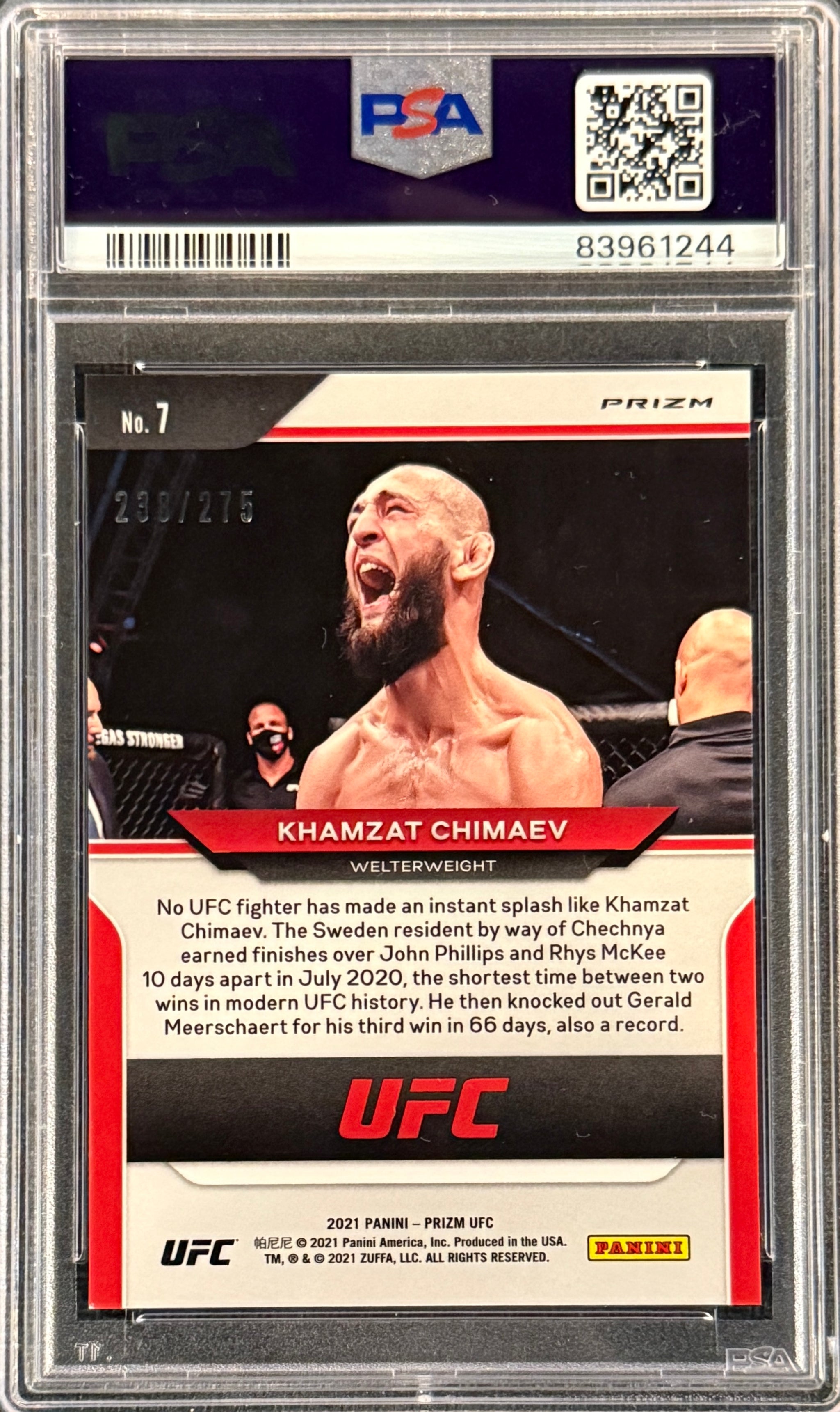 Khamzat Chimaev Signed 2021 Panini Prizm Rookie Card Red 238/275