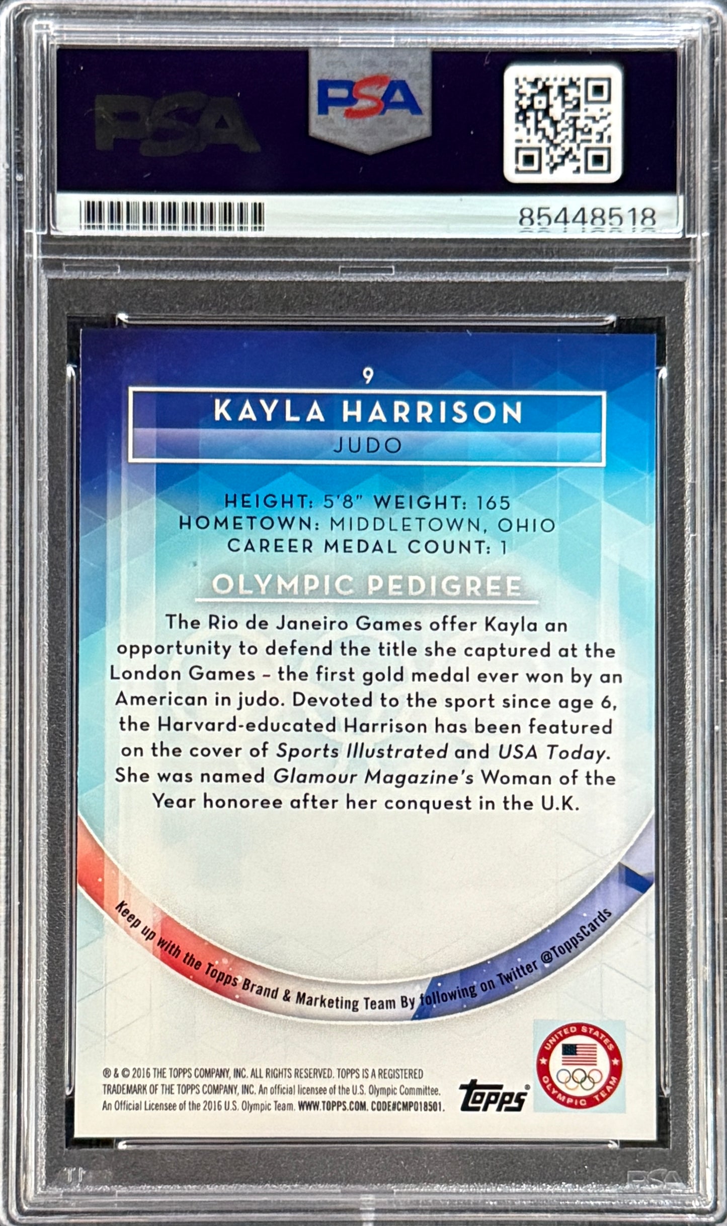 2016 Kayla Harrison Signed Limited Edition /99 Topps Blue Ink Rookie Card