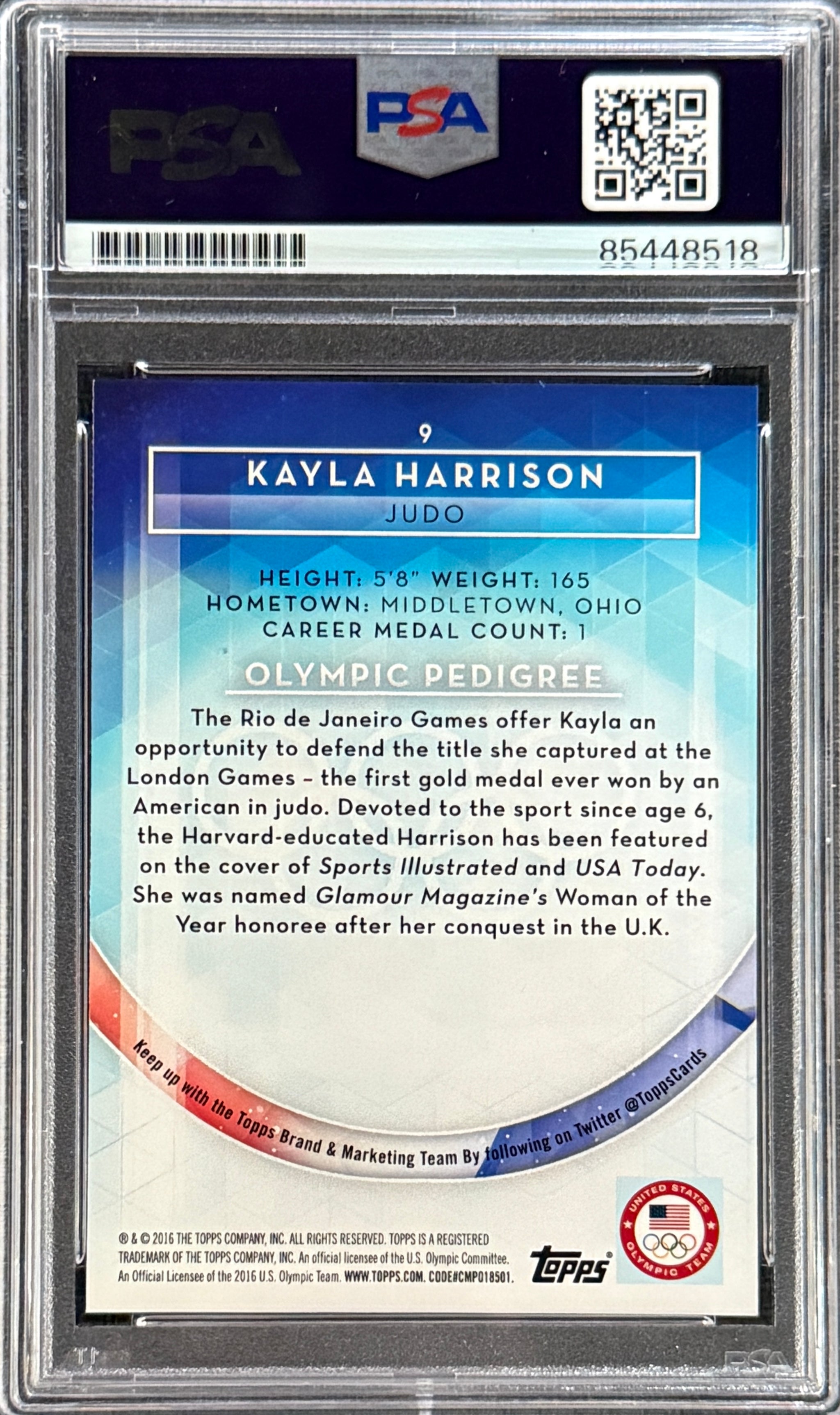 2016 Kayla Harrison Signed Limited Edition /99 Topps Blue Ink Rookie Card