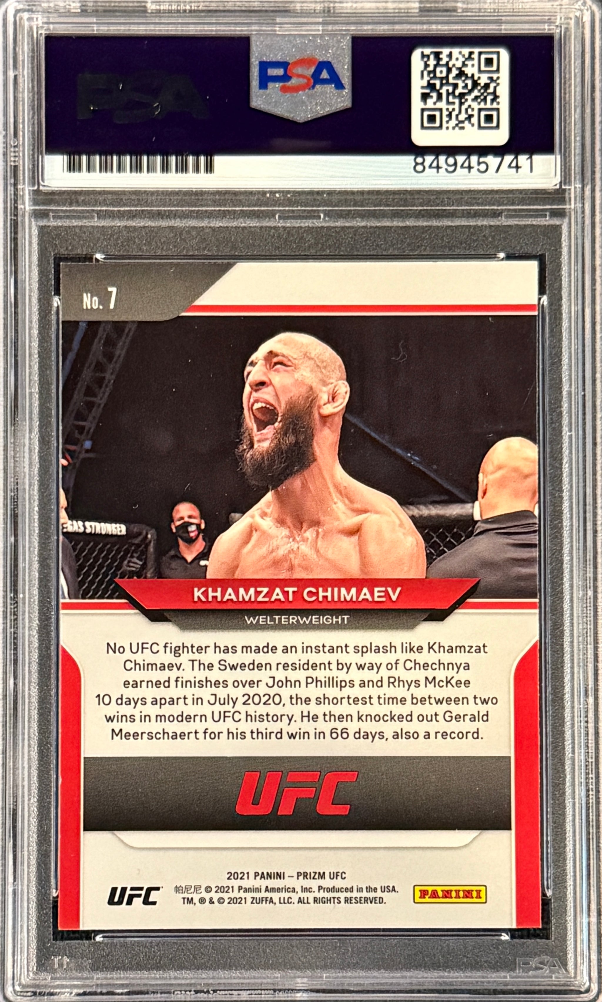 Khamzat Chimaev Signed 2021 Panini Prizm Rookie Card White Ink